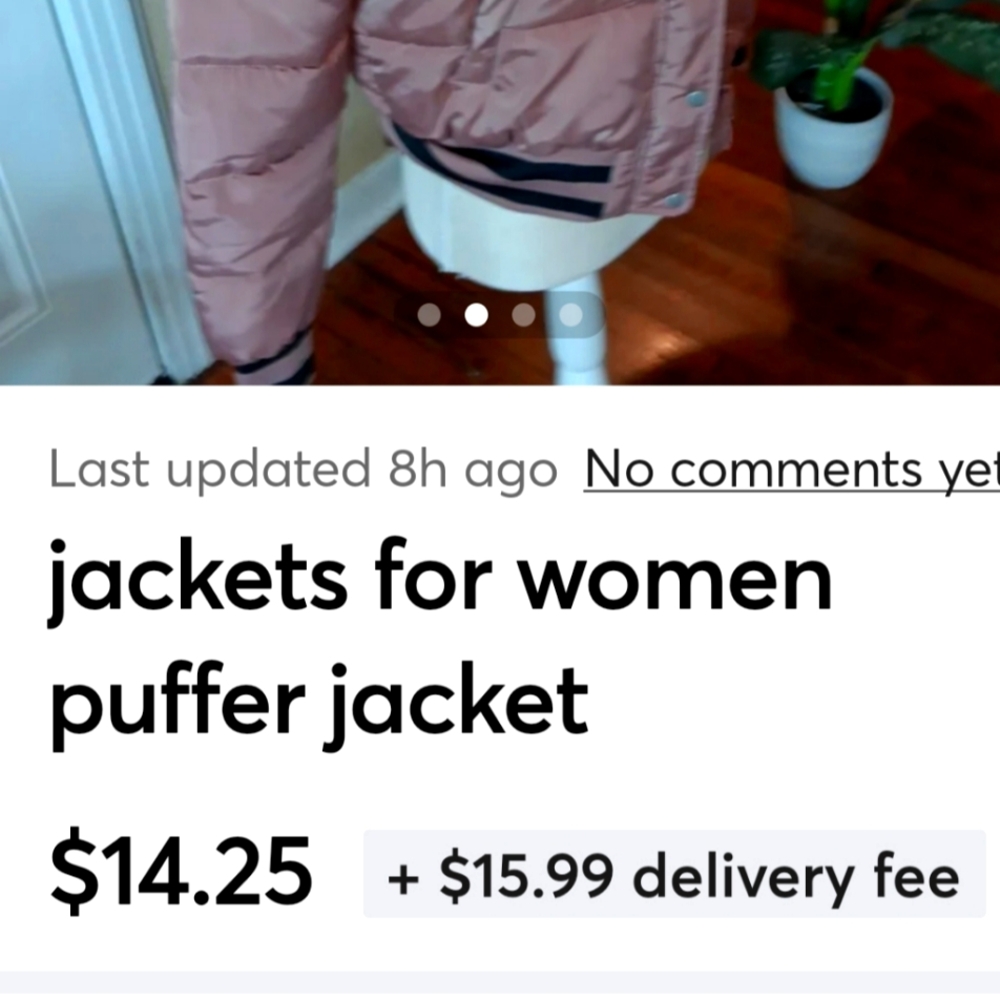 Woman's puffer jacket rose color w trim black